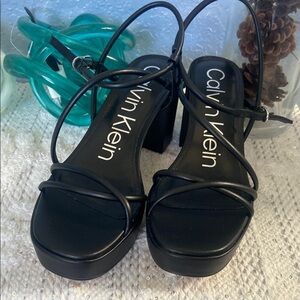 Calvin Klein Black Block Heel Strappy Sandals